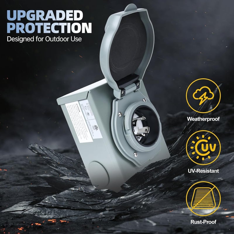 Maxworks 51070 30 Amp Generator Power Inlet Box NEMA L14-30P 4 Prong 125/250V 7500 Watt ETL Certified Pre-Drilled Holes Green Indicator Light Weatherproof Outdoor Use Heavy Duty - Image 5